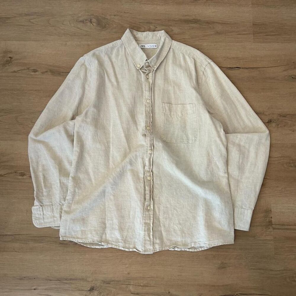 Zara Men's Cream and Tan Shirt
